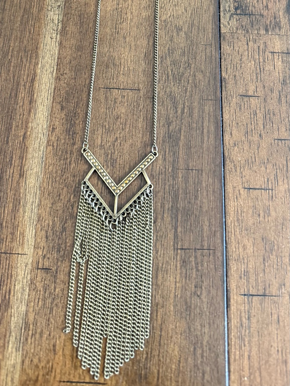 paparazzi Gold Chevron Fringe Statement Necklace and Earrings